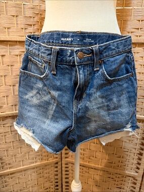 Old Navy Dark Blue Denim High-Waist Shorts with Lace Trim